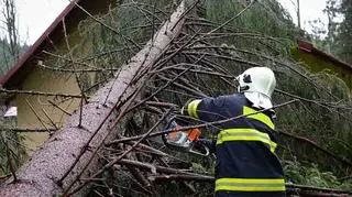 Strażak podczas pracy po nawałnicy 