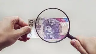 Zbliżenie na banknot polski. 