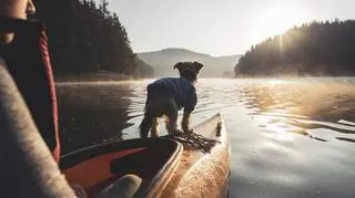 pies w kapoku na łódce