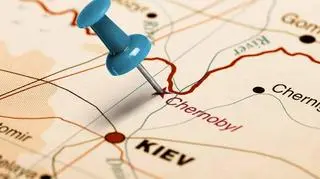 Mapa. Pinezka wskazuje Czarnobyl