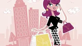 Ilustracja: zadowolona kobieta wraca z zakupów