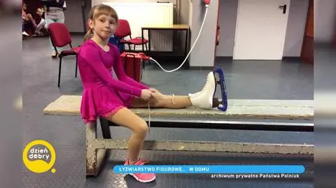 Julia Polniuk. Ma 13 lat i ogromny talent do jazdy figurowej na łyżwach. Z powodu pandemii lodowisko przeniosła do domu