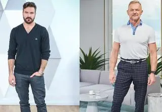 Cezary Pazura i Piotr Stramowski na planie serialu "Tajemnica zawodowa"
