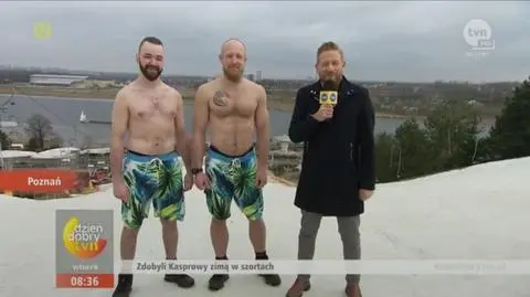 Dwóch Poznaniaków weszło na Kasprowy zimą... w szortach!