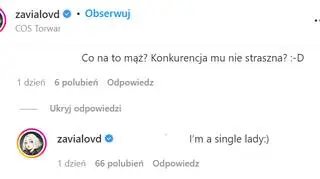 Screen komentarza Darii Zawiałow na Instagramie