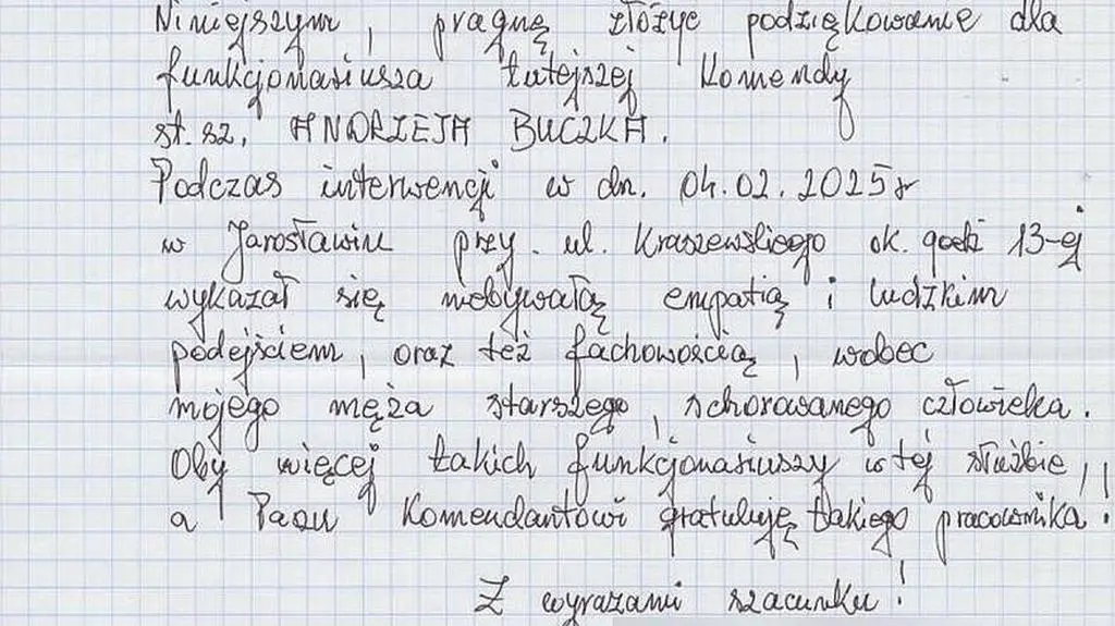 Jarosław. Żona sprawcy kolizji podziękowała policjantowi