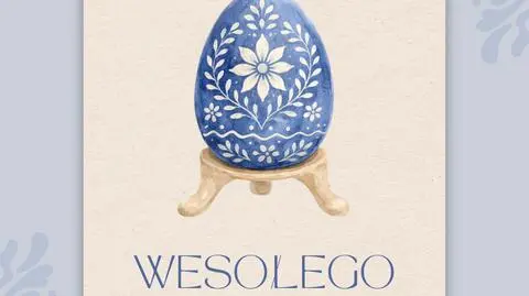 Kartka wielkanocna: niebieska pisanka
