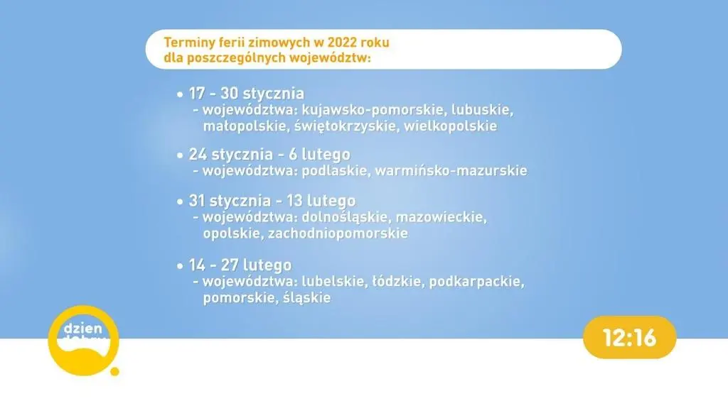 Kiedy wypadają ferie dla poszczególnych województw?