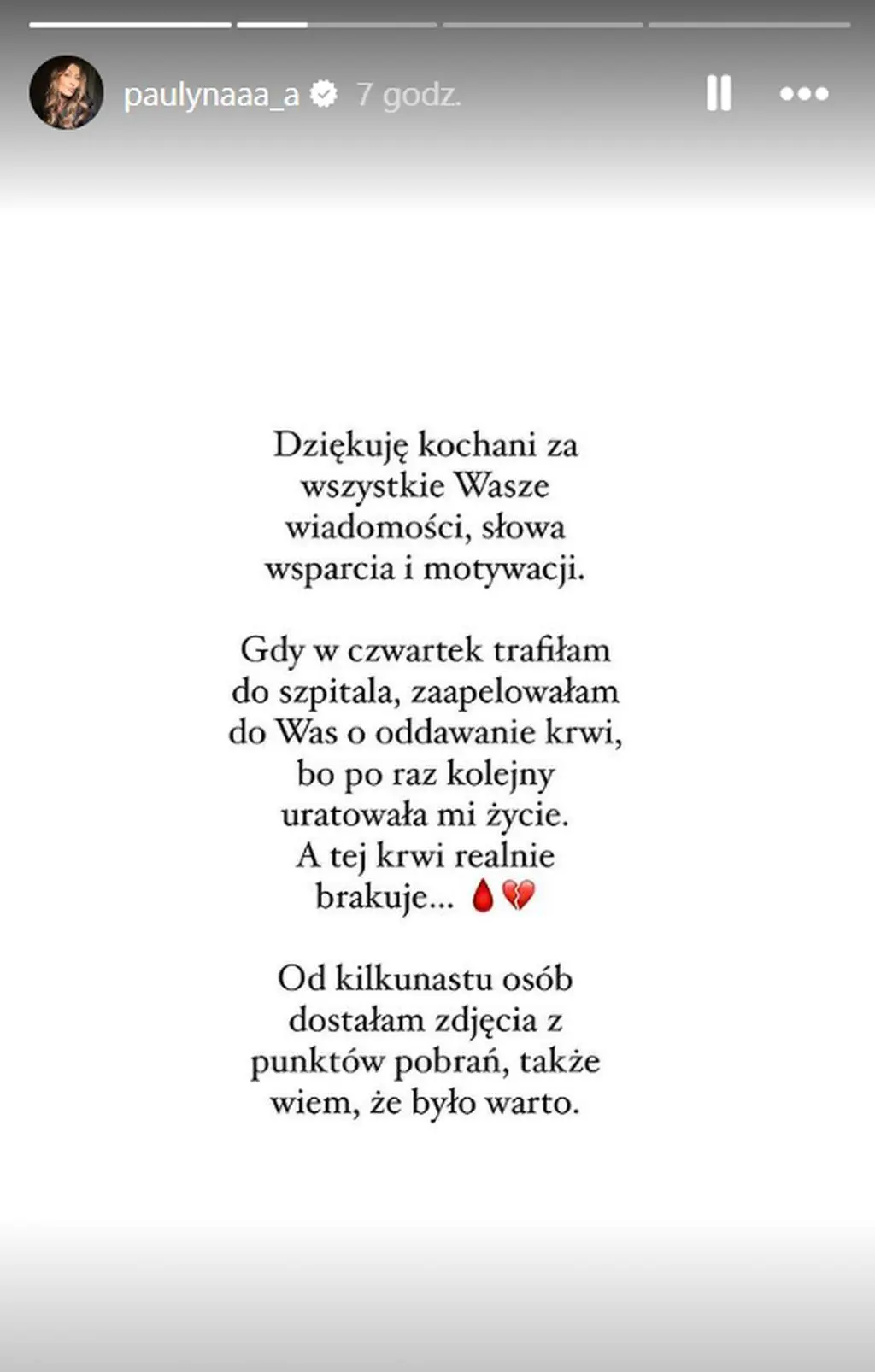 Wpis na Instagramie Pauliny Piątek
