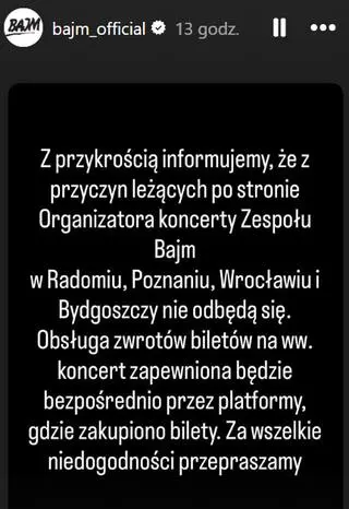 Koncerty Bajmu odwołane. 