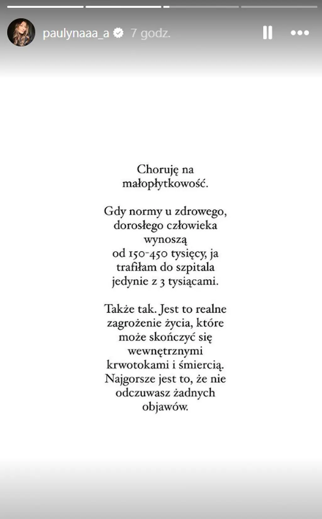 Wpis na Instagramie Pauliny Piątek
