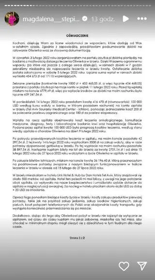 Oświadczenie Magdaleny Stępień