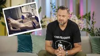 Marcin Prokop w gipsie