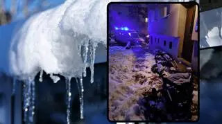 Bryła lodu spadła z bloku na ojca i 13-miesięcznego chłopca. Dziecko doznało urazu czaszki
