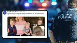 Policjant, radiowóz, matka z trojgiem dzieci