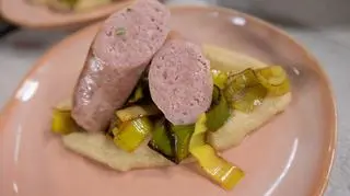 Smażona kiełbasa z jabłkowym purre