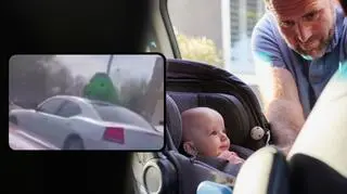 Jechał samochodem z niemowlęciem na dachu