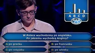 W Polsce wychodzimy po angielsku. A w Anglii? Uczestnik "Milionerów" potrzebował pomocy publiczności