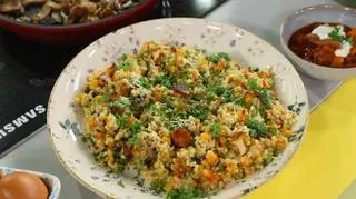 Pęczotto z kurkami, dynią i parmezanem - pomysł na wytrawny obiad z grzybami