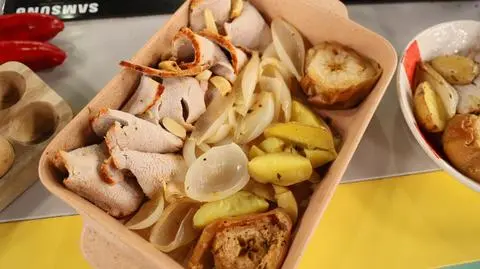 Schab pieczony z warzywami idealny na zdrowe drugie śniadanie