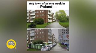 Betonowa Polska reklamami stojąca. 