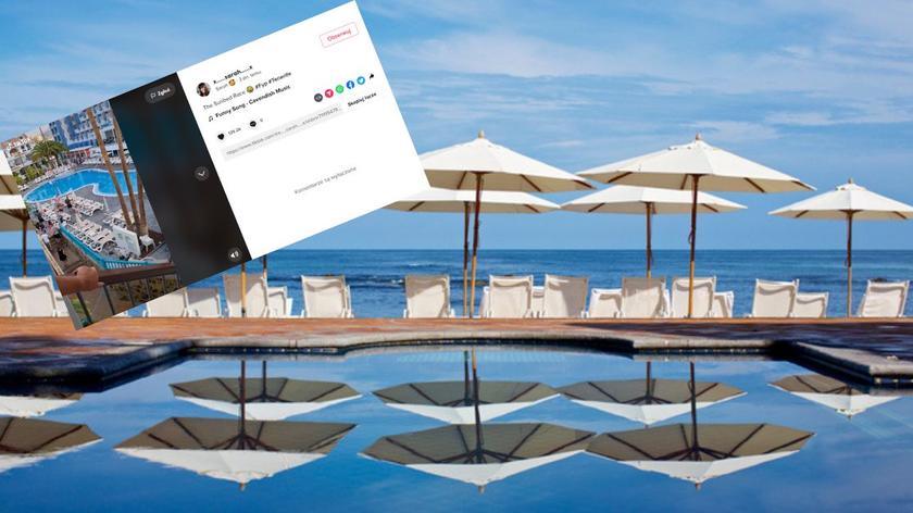 Leżaki przy hotelowym basenie.