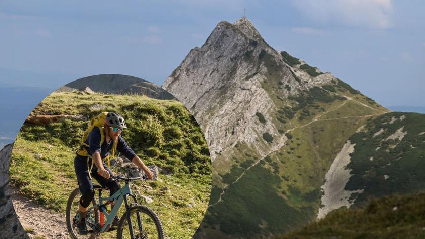 Giewont, rowerzysta w górach