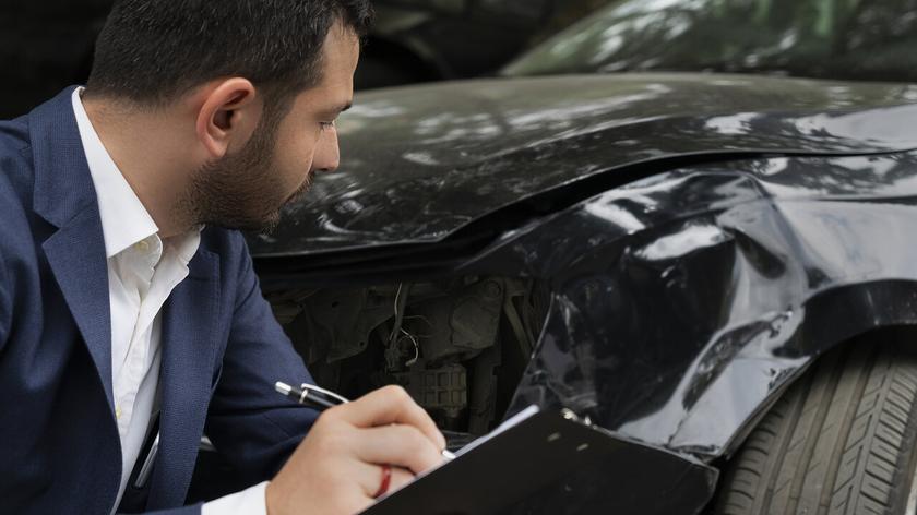 Rzeczoznawca przy samochodzie