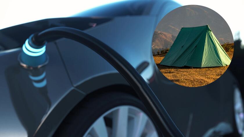 Ładowanie auta w namiocie